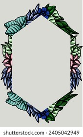 frame the border with an arrangement of leaves and flowers. Vector design