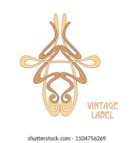 Frame, border in art nouveau style in soft gold colors. Good for greeting card,  invitation, gift voucher. Label for products or cosmetics. Vintage, old, retro style. Stock vector illustration.
