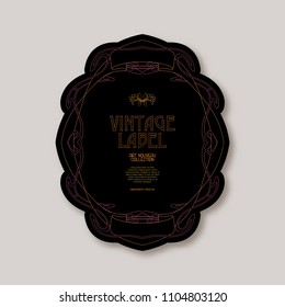 Frame, border in art nouveau style on black background. Label for products or cosmetics. Vintage, old, retro style. Stock vector illustration.