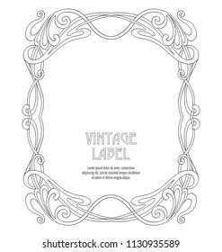 Frame, border in art nouveau style in soft pink colors. Good for  invitation, gift voucher. Label for products or cosmetics. Vintage, old, retro style. Stock vector illustration. Outline drawing. 