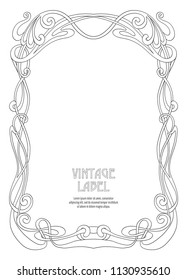 Frame, border in art nouveau style in soft pink colors. Good for  invitation, gift voucher. Label for products or cosmetics. Vintage, old, retro style. Stock vector illustration. Outline drawing. 