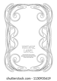 Frame, border in art nouveau style in soft pink colors. Good for  invitation, gift voucher. Label for products or cosmetics. Vintage, old, retro style. Stock vector illustration. Outline drawing. 