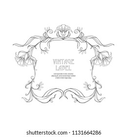 Frame, border in art nouveau style  with place for text. Vintage, old, retro style. Ìector illustration. Outline hand drawing. Good for coloring page for the adult coloring book.