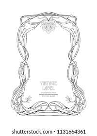 Frame, border in art nouveau style  with place for text. Vintage, old, retro style. Ìector illustration. Outline hand drawing. Good for coloring page for the adult coloring book.