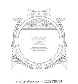 Frame, border in art nouveau style  with place for text. Vintage, old, retro style. Ìector illustration. Outline hand drawing. Good for coloring page for the adult coloring book.
