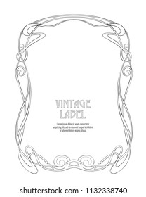 Frame, border in art nouveau style  with place for text. Vintage, old, retro style. Ìector illustration. Outline hand drawing. Good for coloring page for the adult coloring book.