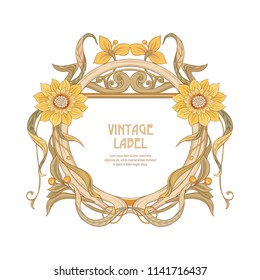 Frame, Border In Art Nouveau Style Isolated On White Background. Label For Products Or Cosmetics. Vintage, Old, Retro Style. Stock Vector Illustration.