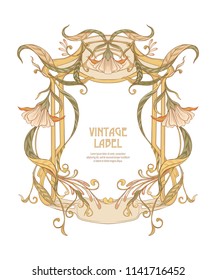 Frame, border in art nouveau style Isolated on white background. Label for products or cosmetics. Vintage, old, retro style. Stock vector illustration.