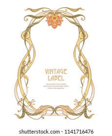 Frame, border in art nouveau style Isolated on white background. Label for products or cosmetics. Vintage, old, retro style. Stock vector illustration.