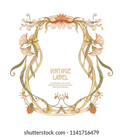 Frame, Border In Art Nouveau Style Isolated On White Background. Label For Products Or Cosmetics. Vintage, Old, Retro Style. Stock Vector Illustration.