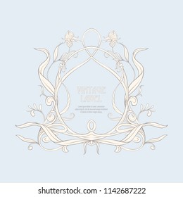 Frame, border in art nouveau style Isolated on white background.. Label for products or cosmetics. Vintage, old, retro style. Stock vector illustration.