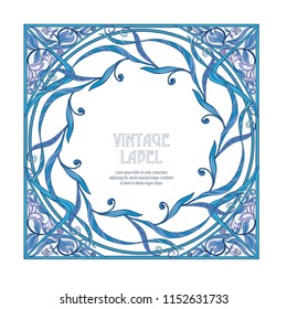 Frame, border in art nouveau style Isolated on white background.. Label for products or cosmetics. Vintage, old, retro style. Stock vector illustration.