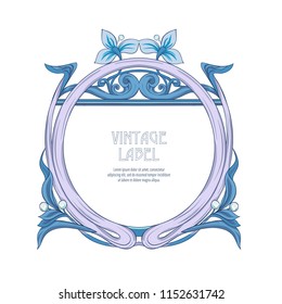 Frame, border in art nouveau style Isolated on white background.. Label for products or cosmetics. Vintage, old, retro style. Stock vector illustration.