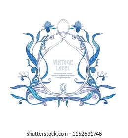 Frame, border in art nouveau style Isolated on white background.. Label for products or cosmetics. Vintage, old, retro style. Stock vector illustration.