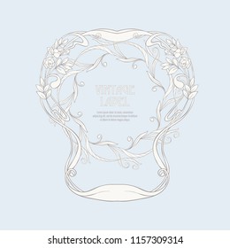 Frame, border in art nouveau style Isolated on white background.. Label for products or cosmetics. Vintage, old, retro style. Stock vector illustration.
