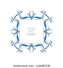 Frame, border in art nouveau style Isolated on white background.. Label for products or cosmetics. Vintage, old, retro style. Stock vector illustration.