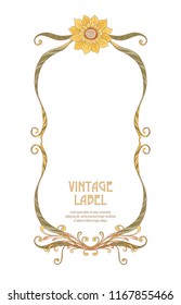 Frame, border in art nouveau style Isolated on white background.. Label for products or cosmetics. Vintage, old, retro style. Stock vector illustration.