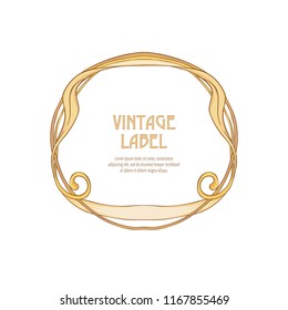 Frame, border in art nouveau style Isolated on white background.. Label for products or cosmetics. Vintage, old, retro style. Stock vector illustration.