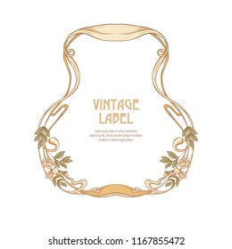 Frame, border in art nouveau style Isolated on white background.. Label for products or cosmetics. Vintage, old, retro style. Stock vector illustration.