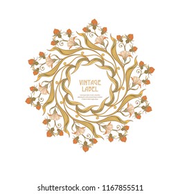 Frame, border in art nouveau style Isolated on white background.. Label for products or cosmetics. Vintage, old, retro style. Stock vector illustration.