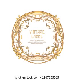Frame, border in art nouveau style Isolated on white background.. Label for products or cosmetics. Vintage, old, retro style. Stock vector illustration.