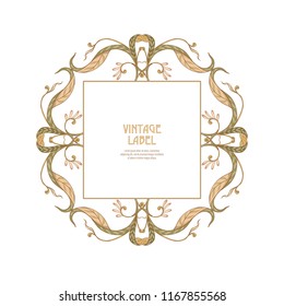 Frame, border in art nouveau style Isolated on white background.. Label for products or cosmetics. Vintage, old, retro style. Stock vector illustration.
