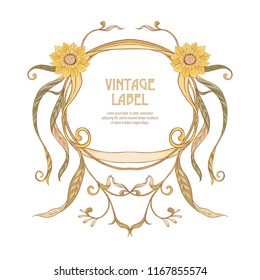 Frame, border in art nouveau style Isolated on white background.. Label for products or cosmetics. Vintage, old, retro style. Stock vector illustration.
