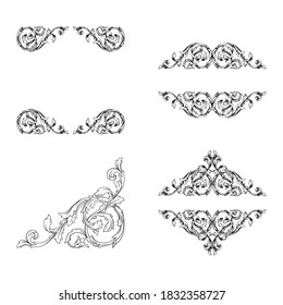 Frame and Border with baroque style. Ornament elements for your design. Black and white color.