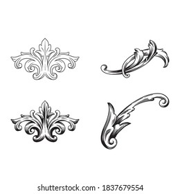 Frame and Border with baroque style. Ornament elements for your design. Black and white color.