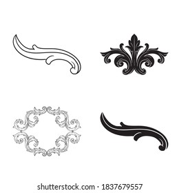 Frame and Border with baroque style. Ornament elements for your design. Black and white color.