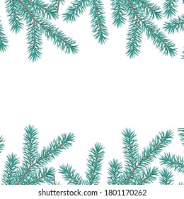 Frame or border with Christmas fir branches and place for text on white background. Realistic vector stock illustration with copy space or text space and pine or spruce needles for design