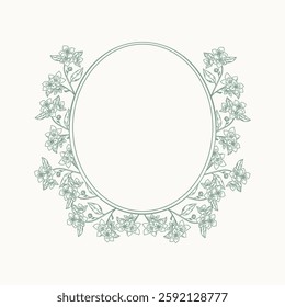 Frame border classic vintage style hand drawn vector illustration . Round oval frame for invitations, wedding decor, menu, monogram, paper, print. Set with elegant background template for design, card