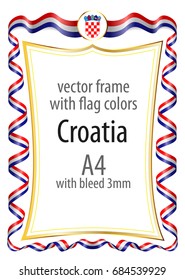 Frame and border  with the coat of arms and ribbon with the colors of the Croatia flag
