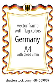 Frame and border  with the coat of arms and ribbon with the colors of the Germany flag