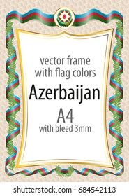 Frame and border  with the coat of arms and ribbon with the colors of the Azerbaijan flag