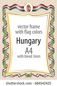 Frame and border  with the coat of arms and ribbon with the colors of the Hungary flag