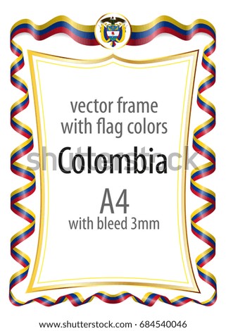 Frame and border  with the coat of arms and ribbon with the colors of the Colombia flag