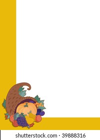 A frame  or border of a cornucopia filled with fall fruits