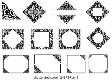Frame border decorative ornament design with a black swirl theme