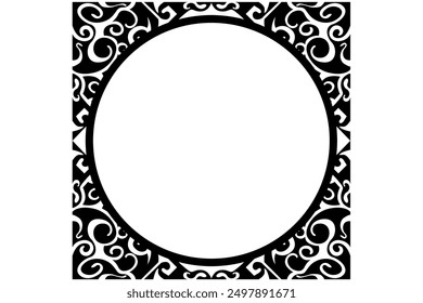 Frame border decorative ornament design with a black swirl theme