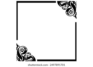 Frame border decorative ornament design with a black swirl theme