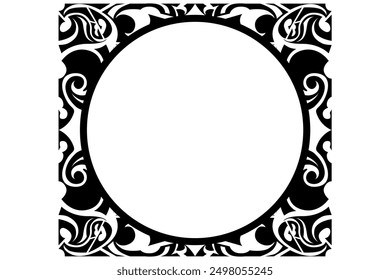 Frame border decorative ornament design with a black swirl theme