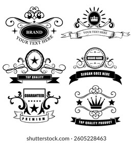 frame border design graphic element, containing leaves. laurel wreath, stars, ribbons vector design element, vintage frame decoration