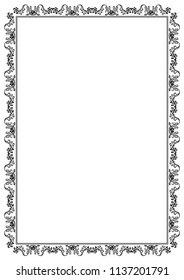 Frame border design template. Black and white decorative vector border on white blank background for certificate, invitation, document, menu etc.