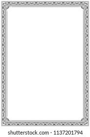 Frame border design template. Black and white decorative vector border on white blank background for certificate, invitation, document, menu etc.