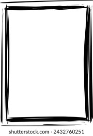 Frame border element, brush stroke grunge shape icon, vertical, rectangle decorative doodle element for design in vector illustration