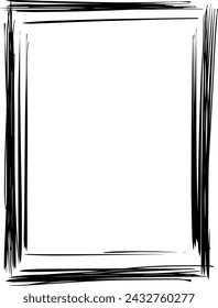 Frame border element, brush stroke grunge shape icon, vertical, rectangle decorative doodle element for design in vector illustration