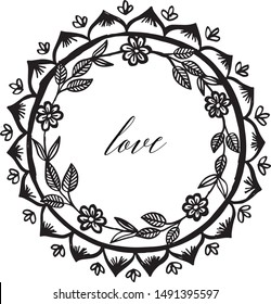 Frame border for greeting card decoration design love with beautiful leaf wreath. Vector