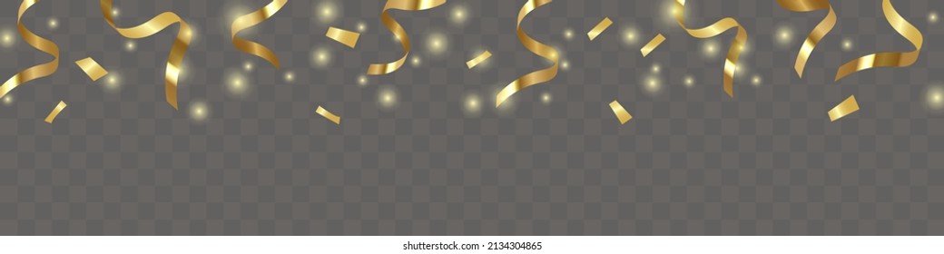 Frame or border for greeting cards and banners. Confetti, sparks and transparent background. Vector clipart.