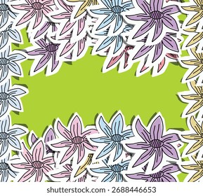 frame border with group of flower simple sticker on paper cut .eps